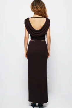 MICAS Skirts-Twist Split Maxi Skirt COFFEE