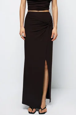 MICAS Skirts-Twist Split Maxi Skirt COFFEE