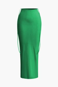 MICAS Skirt Sets|Vacation Sets-Twist Tie Halter Long Sleeve Bra Top And Maxi Skirt Set