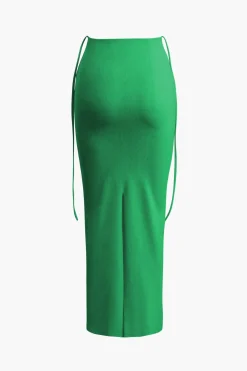 MICAS Skirt Sets|Vacation Sets-Twist Tie Halter Long Sleeve Bra Top And Maxi Skirt Set