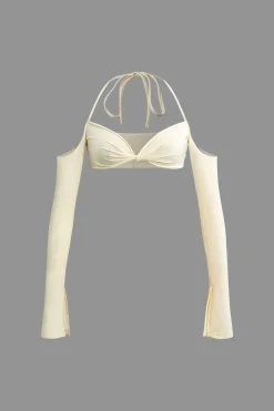 MICAS Skirt Sets|Vacation Sets-Twist Tie Halter Long Sleeve Bra Top And Maxi Skirt Set