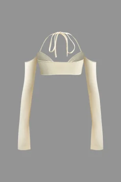 MICAS Skirt Sets|Vacation Sets-Twist Tie Halter Long Sleeve Bra Top And Maxi Skirt Set