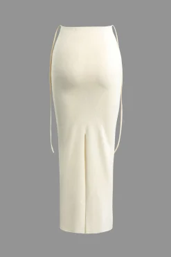 MICAS Skirt Sets|Vacation Sets-Twist Tie Halter Long Sleeve Bra Top And Maxi Skirt Set