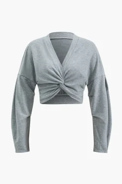 MICAS Pant Sets-Twisted Knot Top And Pocket Trousers Set LIGHT GRAY