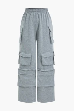 MICAS Pant Sets-Twisted Knot Top And Pocket Trousers Set LIGHT GRAY