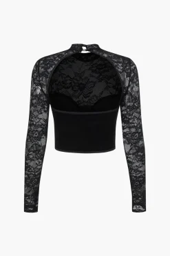 MICAS Long Sleeve Tops|Long Sleeves Tops-Velvet Patchwork Corset Backless Long-Sleeve Top BLACK