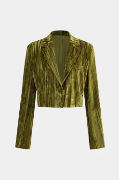 MICAS Outerwear|Outerwear-Velvet Pocket Long Sleeve Jacket OLIVE