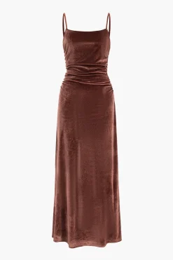 MICAS Maxi Dresses-Velvet Ruched Slip Maxi Dress RUST