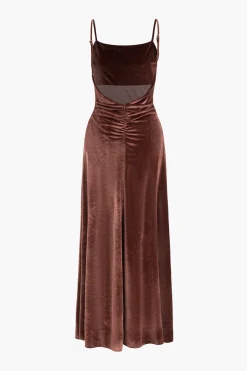 MICAS Maxi Dresses-Velvet Ruched Slip Maxi Dress RUST