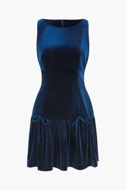 MICAS Mini Dresses-Velvet Sleeveless Mini Dress With Bow Detail DARK BLUE