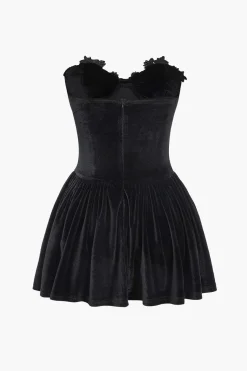 MICAS Mini Dresses-Velvet Strapless Sleeveless Mini Dress BLACK