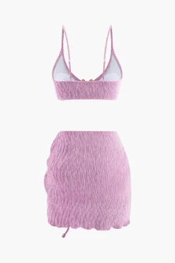 MICAS Swimwear|Vacation Sets-Velvet Textured U-ring Bikini And Sarong 3pc Set