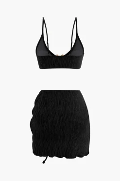 MICAS Swimwear|Vacation Sets-Velvet Textured U-ring Bikini And Sarong 3pc Set