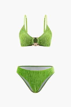 MICAS Swimwear|Vacation Sets-Velvet Textured U-ring Bikini And Sarong 3pc Set