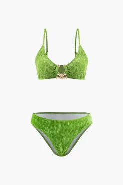 MICAS Swimwear|Vacation Sets-Velvet Textured U-ring Bikini And Sarong 3pc Set