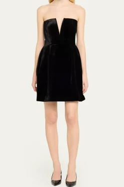 MICAS Mini Dresses-Velvet V-Neck Strapless Mini Dress BLACK