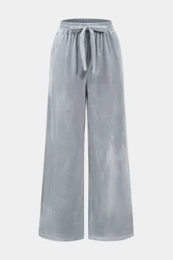MICAS Pant Sets-Velvet Zipper Top And Wide Leg Pants Set GRAY MELANGE