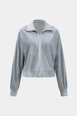 MICAS Pant Sets-Velvet Zipper Top And Wide Leg Pants Set GRAY MELANGE