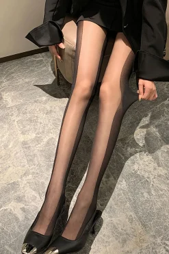 MICAS Tights|Accessories-Vertical Stripes Patchwork Tights BLACK