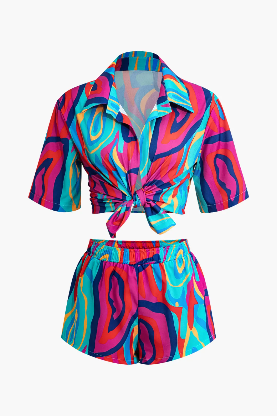 MICAS Short Sets|Vacation Sets-Vibrant Abstract Print Crop Shirt And Shorts Set MULTICOLOR