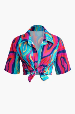 MICAS Short Sets|Vacation Sets-Vibrant Abstract Print Crop Shirt And Shorts Set MULTICOLOR