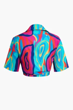 MICAS Short Sets|Vacation Sets-Vibrant Abstract Print Crop Shirt And Shorts Set MULTICOLOR