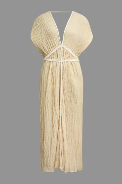 MICAS Maxi Dresses-V-Neck Backless Slit Maxi Dress