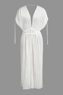 MICAS Maxi Dresses-V-Neck Backless Slit Maxi Dress