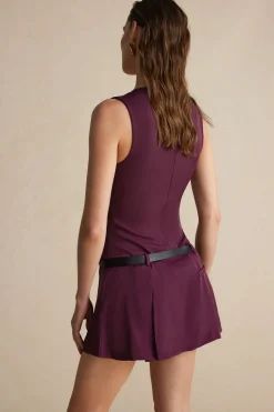 MICAS Mini Dresses-V-neck Belted Mini Dress BURGUNDY