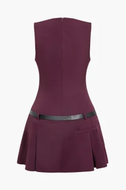 MICAS Mini Dresses-V-neck Belted Mini Dress BURGUNDY