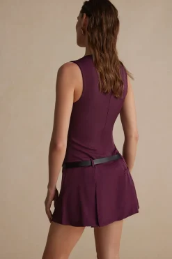 MICAS Mini Dresses-V-neck Belted Mini Dress BURGUNDY