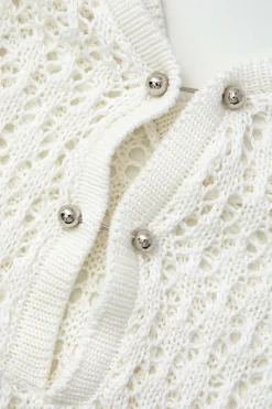 MICAS Long Sleeve Dresses|Knitwear-V-neck Crochet Open Knit Long Sleeve Maxi Dress WHITE