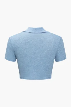 MICAS Short Sets-V-neck Cropped Top And Double Waistband Shorts Set POWDER BLUE