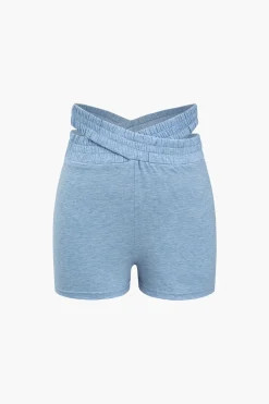 MICAS Short Sets-V-neck Cropped Top And Double Waistband Shorts Set POWDER BLUE