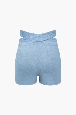 MICAS Short Sets-V-neck Cropped Top And Double Waistband Shorts Set POWDER BLUE