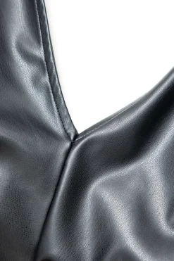 MICAS Maxi Dresses-V-neck Faux Leather Cut Out Drawstring Midi Dress BLACK