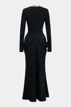 MICAS Long Sleeve Dresses|Maxi Dresses-V-Neck Hollow Out Long Sleeve Maxi Dress BLACK