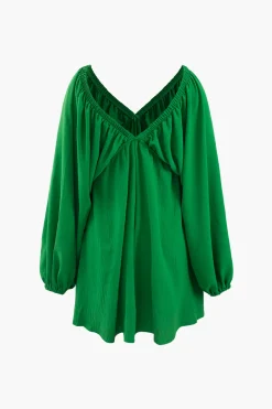 MICAS Mini Dresses-V-neck Puff Sleeve Mini Dress