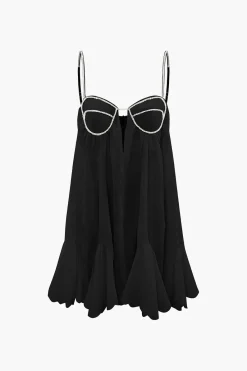 MICAS Mini Dresses-V-neck Rhinestone Decor Mini Dress