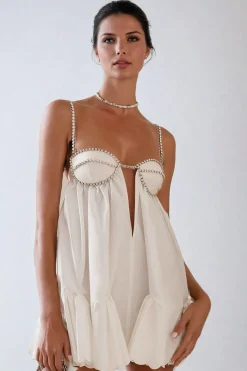 MICAS Mini Dresses-V-neck Rhinestone Decor Mini Dress