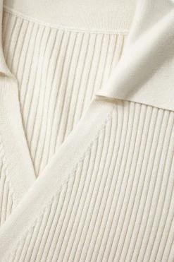 MICAS Knitwear|Long Sleeve Dresses-V-neck Rib Knit Collar Button Long Sleeve Midi Dress