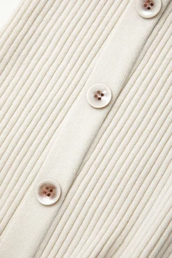 MICAS Knitwear|Long Sleeve Dresses-V-neck Rib Knit Collar Button Long Sleeve Midi Dress