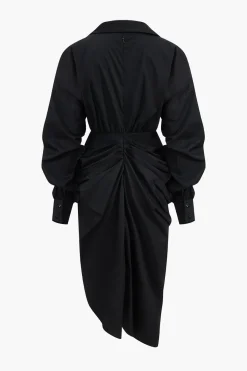 MICAS Long Sleeve Dresses|Mini Dresses-V-Neck Ruched Slit Midi Dress