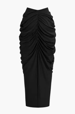 MICAS Skirt Sets|Vacation Sets-V-neck Ruched Top And V-shape Cut Waist Maxi Skirt Set