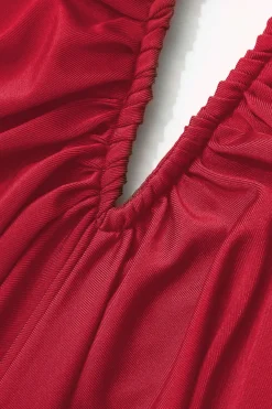 MICAS Skirt Sets|Vacation Sets-V-neck Ruched Top And V-shape Cut Waist Maxi Skirt Set