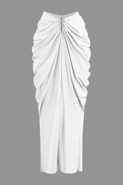 MICAS Skirt Sets|Vacation Sets-V-neck Ruched Top And V-shape Cut Waist Maxi Skirt Set