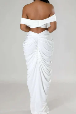 MICAS Skirt Sets|Vacation Sets-V-neck Ruched Top And V-shape Cut Waist Maxi Skirt Set