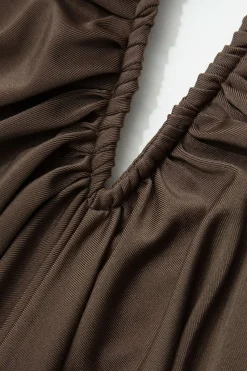 MICAS Skirt Sets|Vacation Sets-V-neck Ruched Top And V-shape Cut Waist Maxi Skirt Set