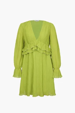MICAS Long Sleeve Dresses|Mini Dresses-V-Neck Ruffle Detail Mini Dress SAGE