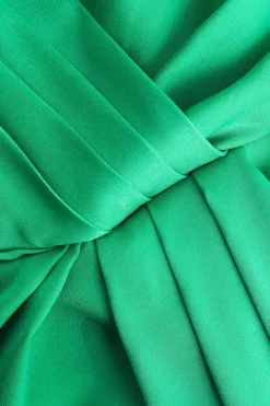 MICAS Midi Dresses-V-neck Satin Pleated Dress With Neck Scarf GREEN